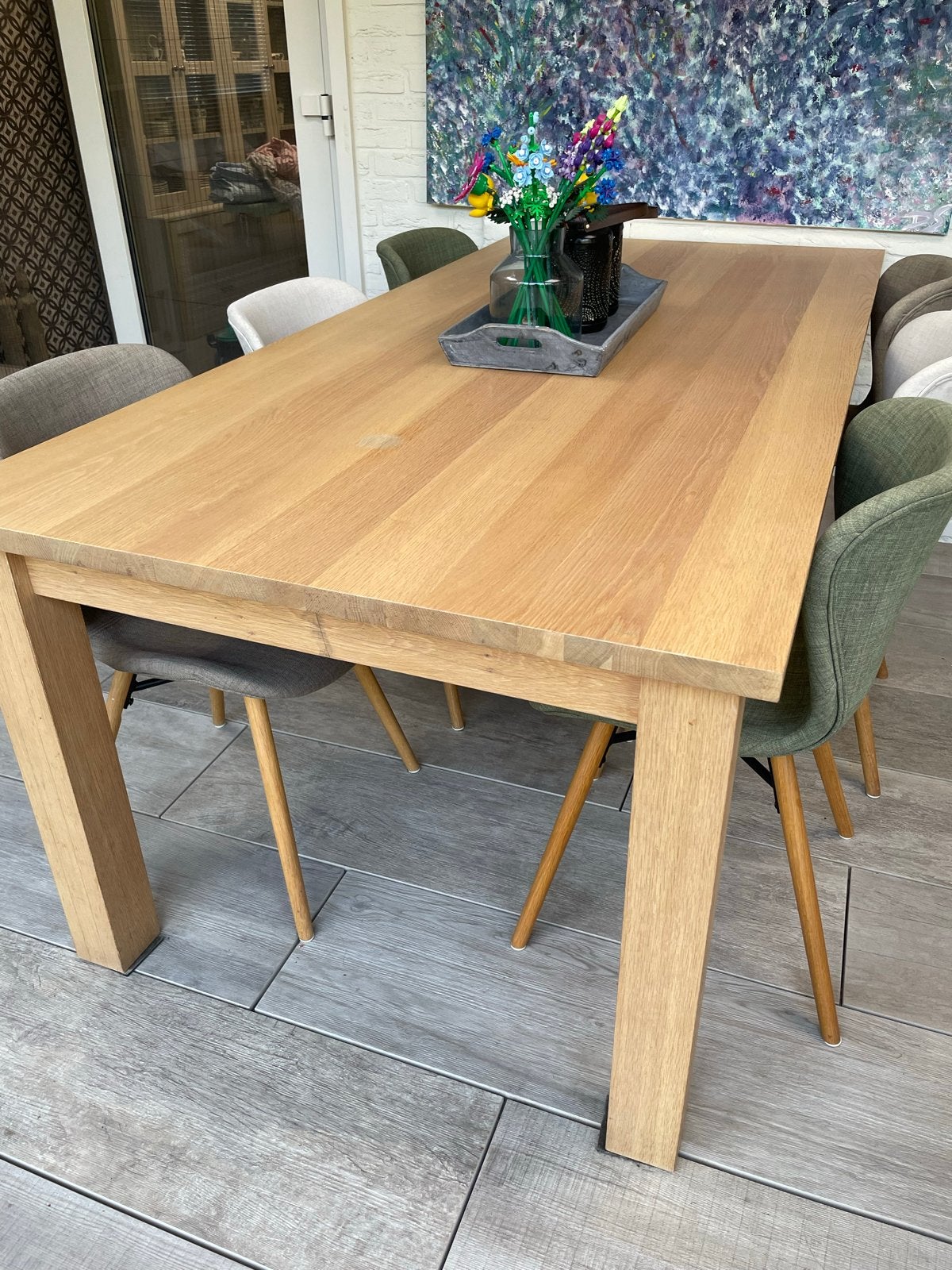Massief eiken eettafel - 210x100 cm, Huis en Inrichting, Tafels | Eettafels, Ophalen, Strak, Gebruikt, Eikenhout