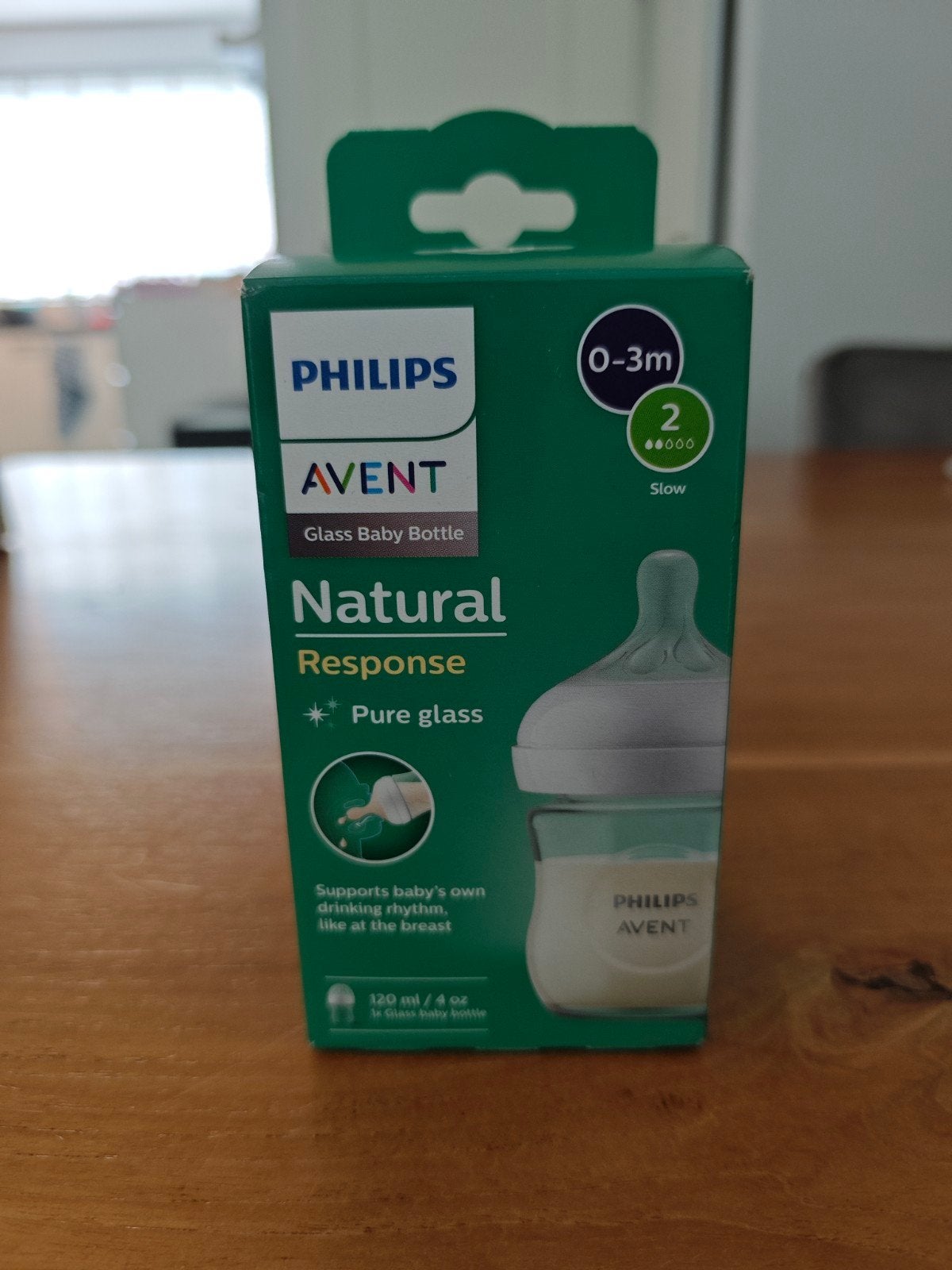 Philips Avent Natural Response glazen babyfles 120ml (0-3m), Ophalen of Verzenden, Nieuw, Overige typen, Philips Avent