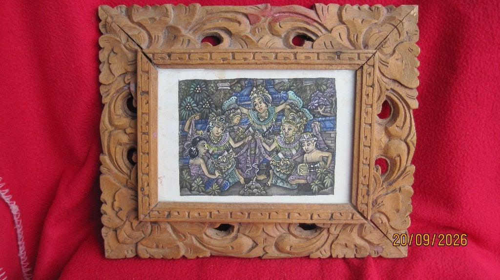 Traditioneel Bali schilderij, Antiek en Kunst, 24 cm, Schilderij, Handgemaakt, Indonesië