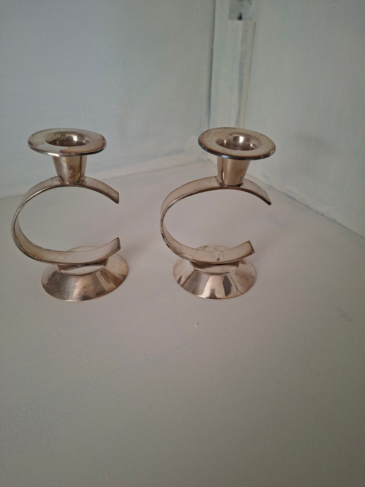 2 vintage verzilverde kandelaars van sola, Ophalen of Verzenden