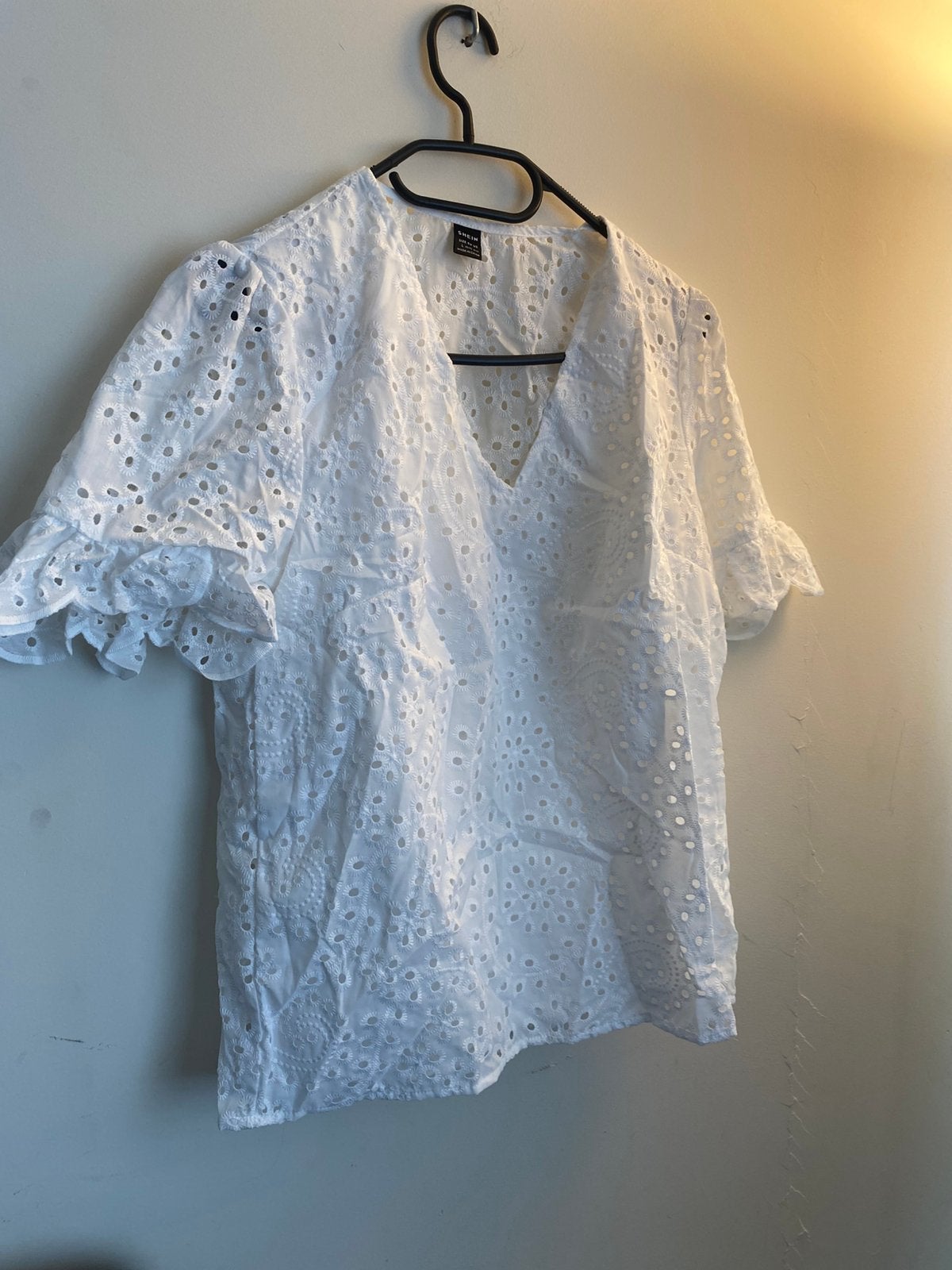 Witte Shein Broderie Anglaise Blouse Maat L, Kleding | Dames, T-shirts, Nieuw, Maat 42/44 (L), Wit, Korte mouw, Ophalen of Verzenden