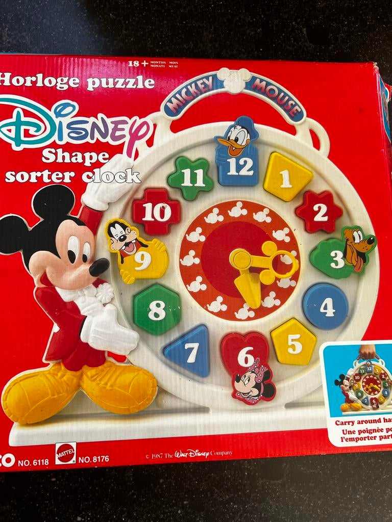 Vintage Disney Mickey Mouse Vormenstoof Klok Jaren '90, Ophalen of Verzenden, Zo goed als nieuw, Jongen of Meisje