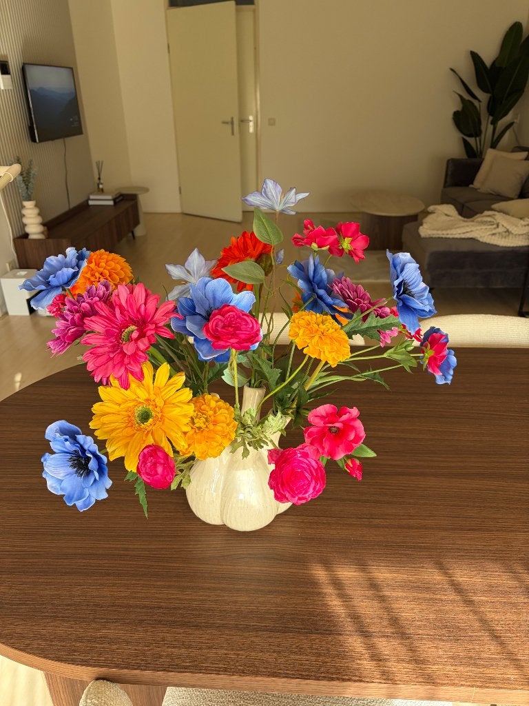 Zijdenbloemen boeket inclusief vaas!, Ophalen, Kunstbloem, Zijde, Zo goed als nieuw