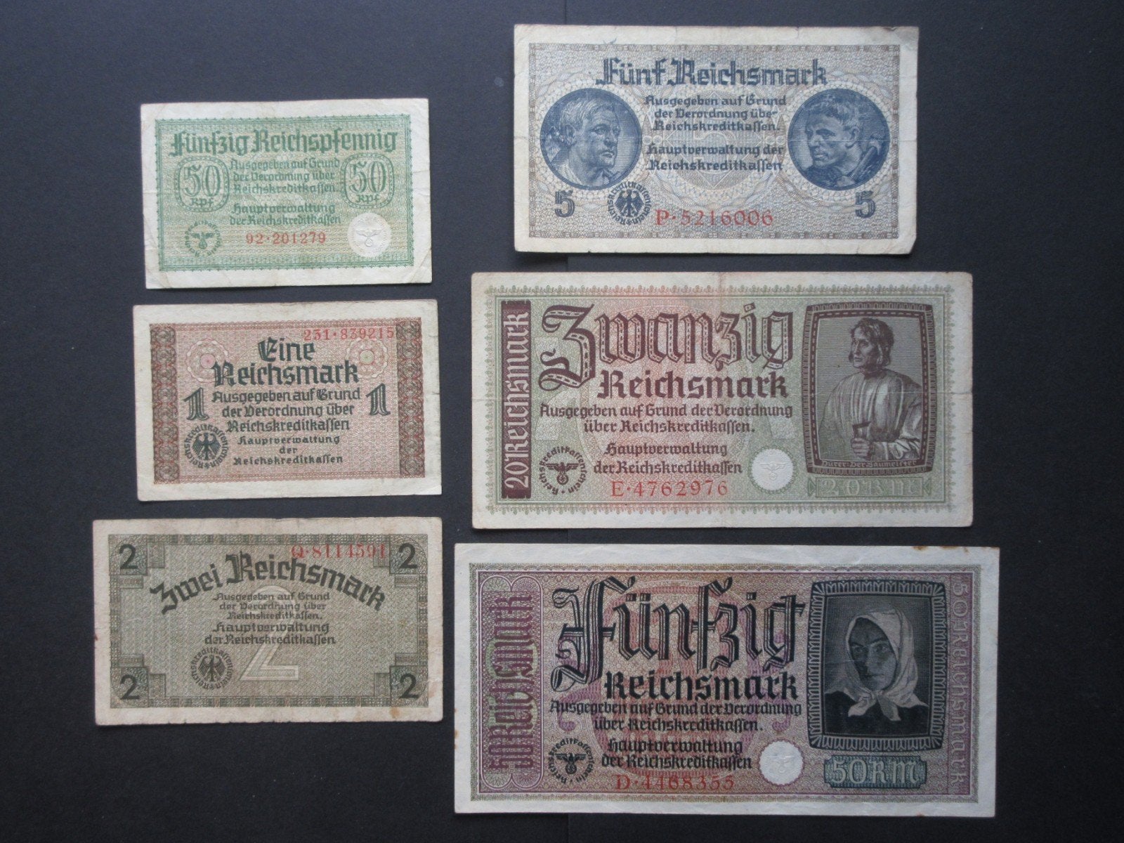 Complete Set Bankbiljetten 1940 Duitse Bezette Gebieden (02), Verzamelen, Verzenden, Overige soorten, Duitsland, Overige typen