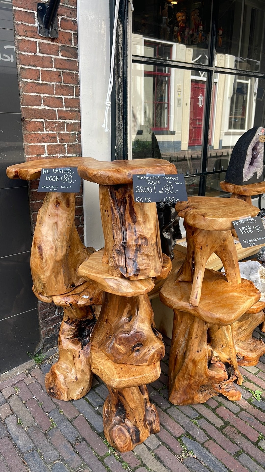 Teak houten tafeltjes krukjes groot & klein, Ophalen of Verzenden, Zo goed als nieuw, Overige materialen