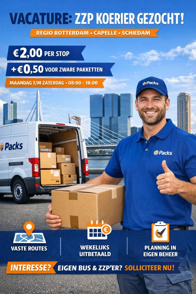 ZZP koerier met eigen bus, 33 - 40 uur, Overige niveaus, Vanaf 1 jaar, Freelance of Uitzendbasis