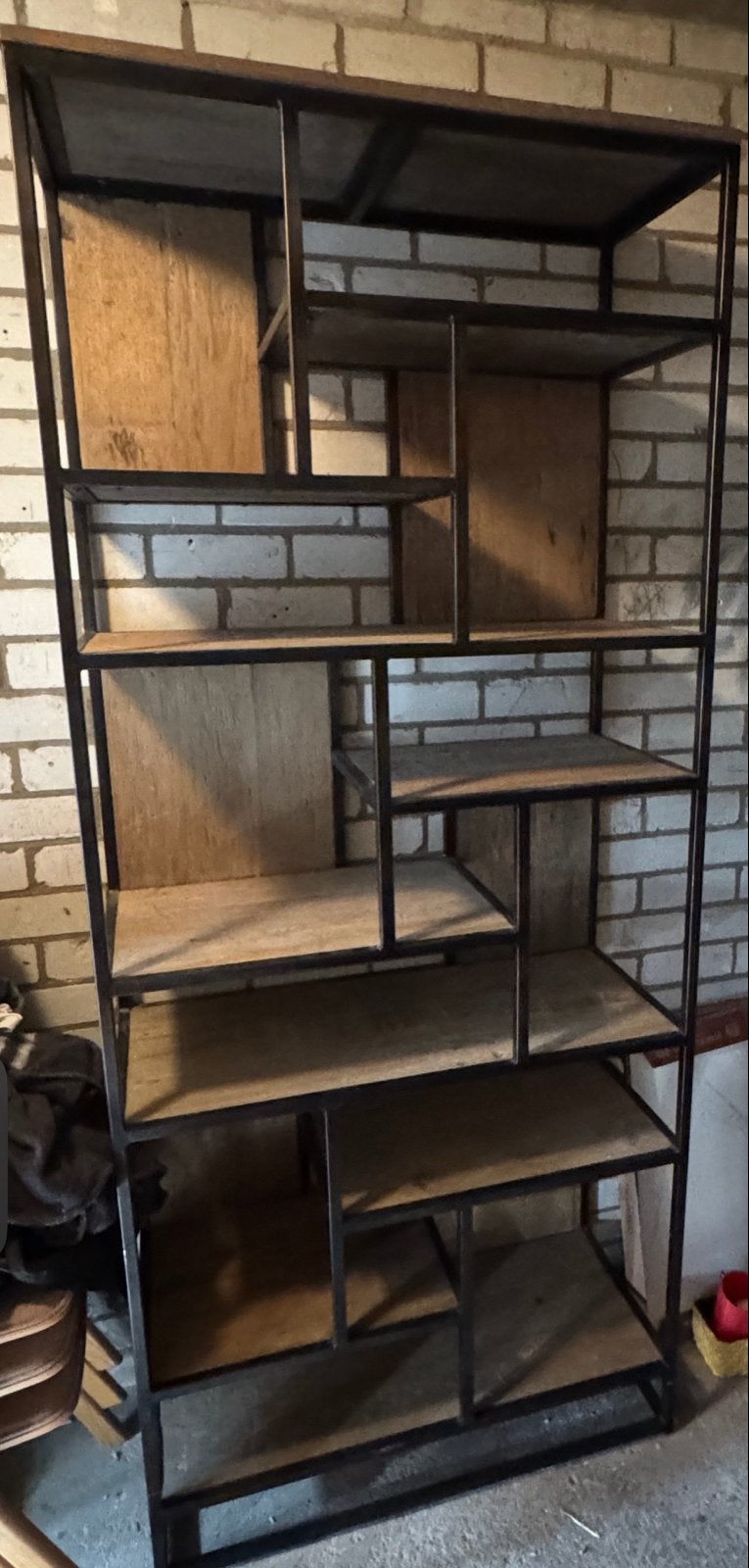 Lood 5 Boekenkast/Open Kast - Metaal en mango Hout, Huis en Inrichting, Kasten | Boekenkasten, Ophalen, Met plank(en), 100 tot 150 cm