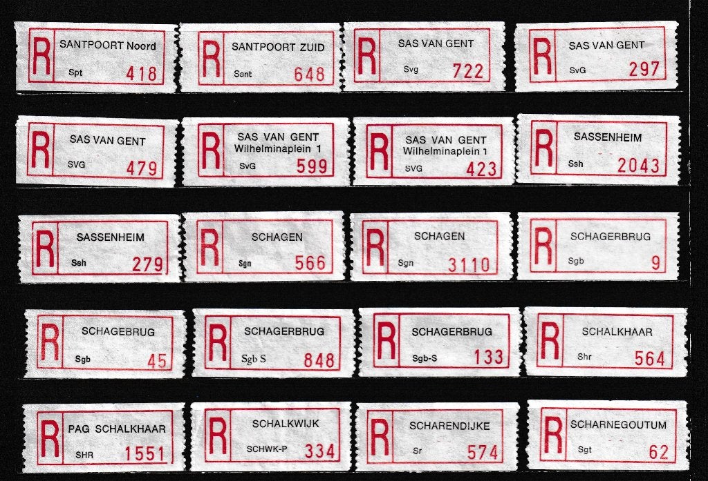 159 Verschillende Aantekenstrookjes, Type 90, Letter S, Verzenden, Na 1940, Gestempeld