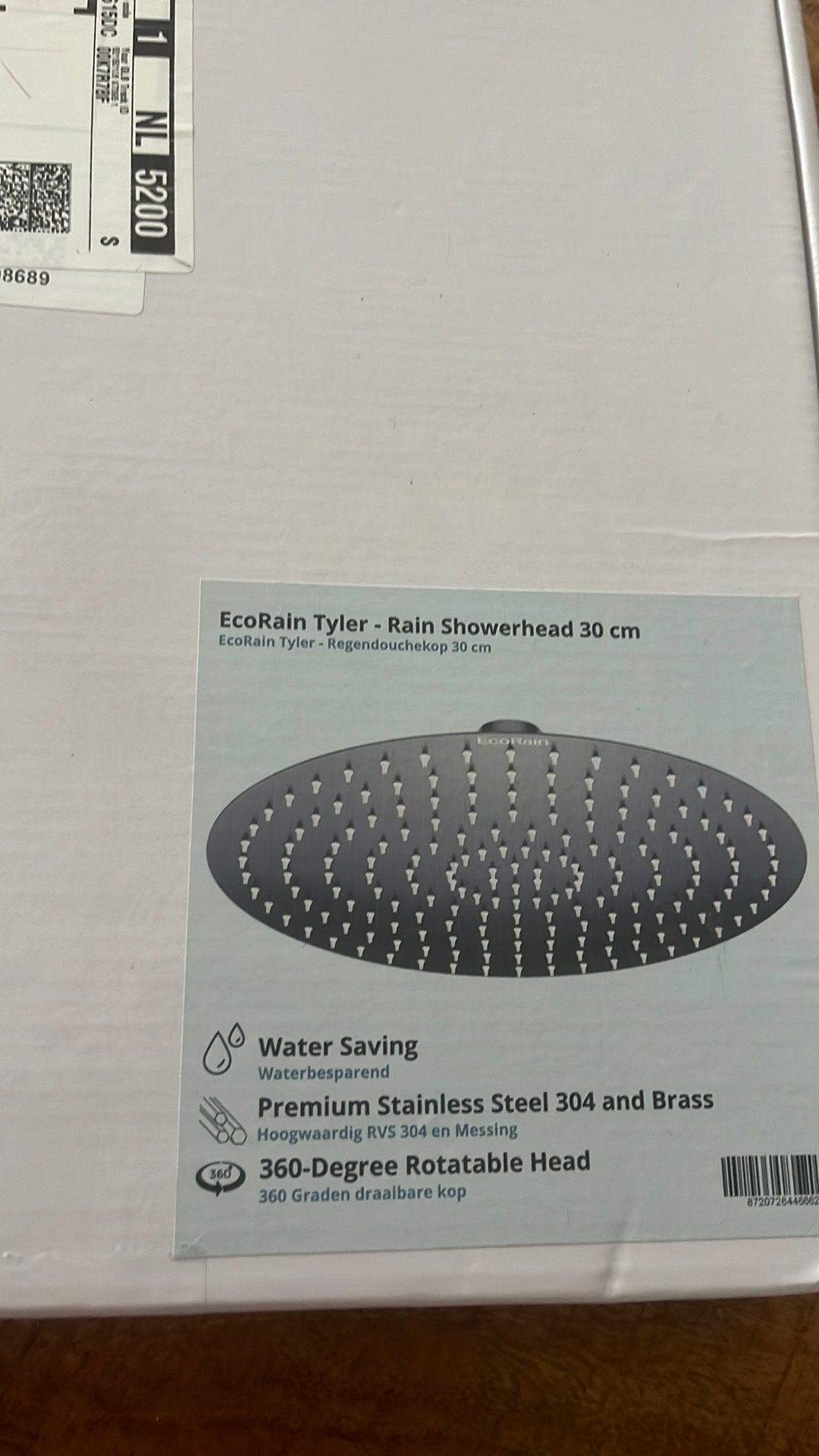 Ecorain waterbesparende douchkop zwart 30cm, Ophalen, Nieuw, Douche