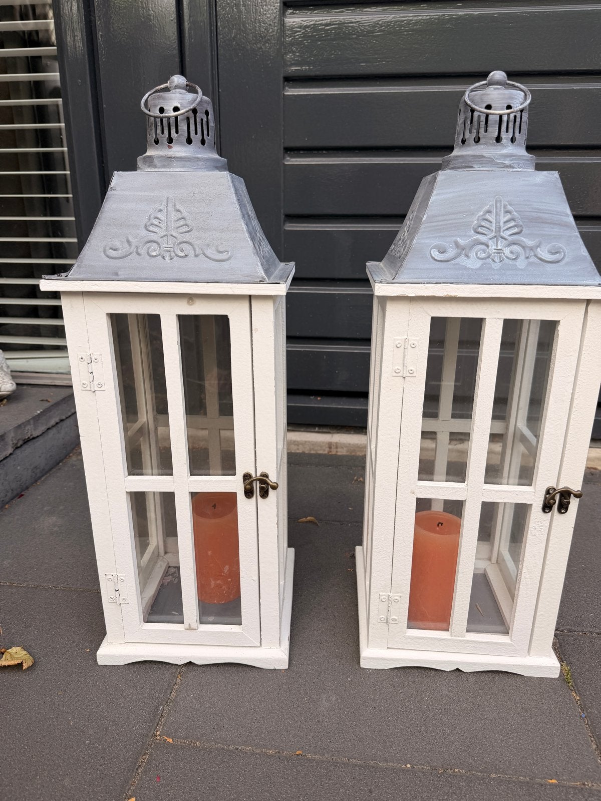 Set van 2 Witte houten windlichten, Ophalen, Gebruikt, Lantaarn, Hout