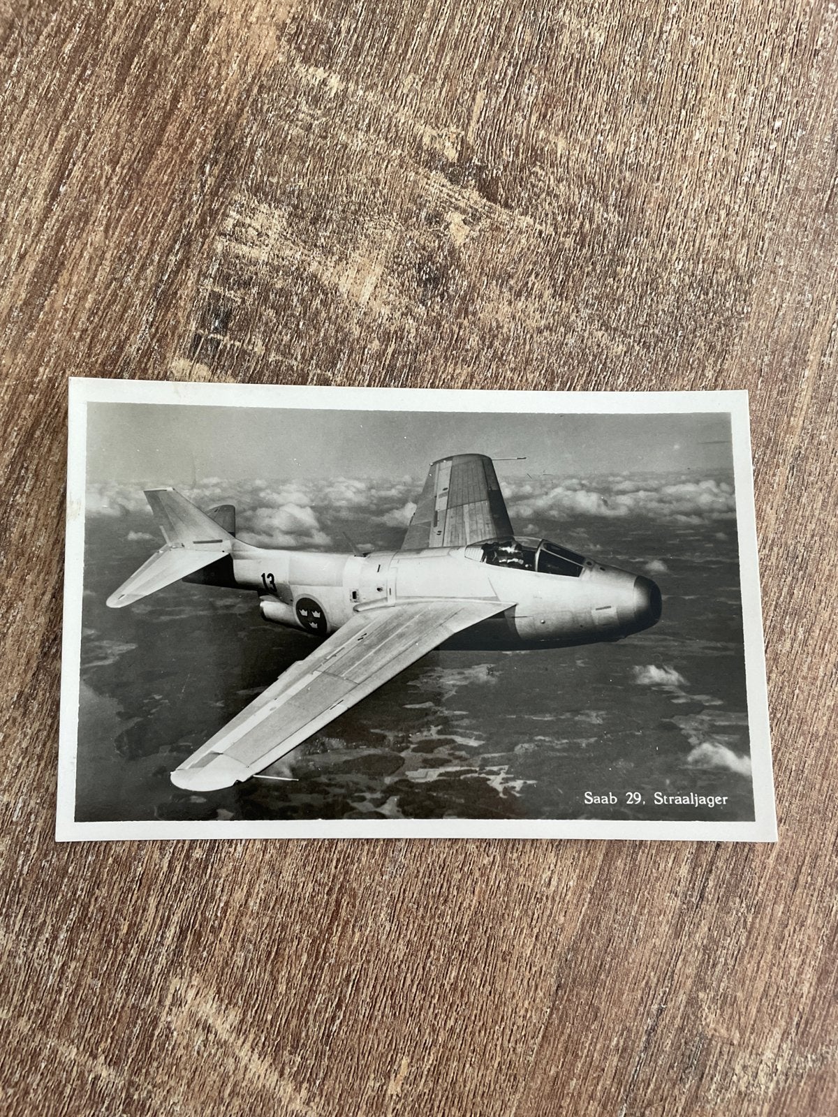 Oude ansichtkaart Saab 29 Straaljager (1956), Verzamelen, Ophalen of Verzenden, 1940 tot 1960, Gelopen