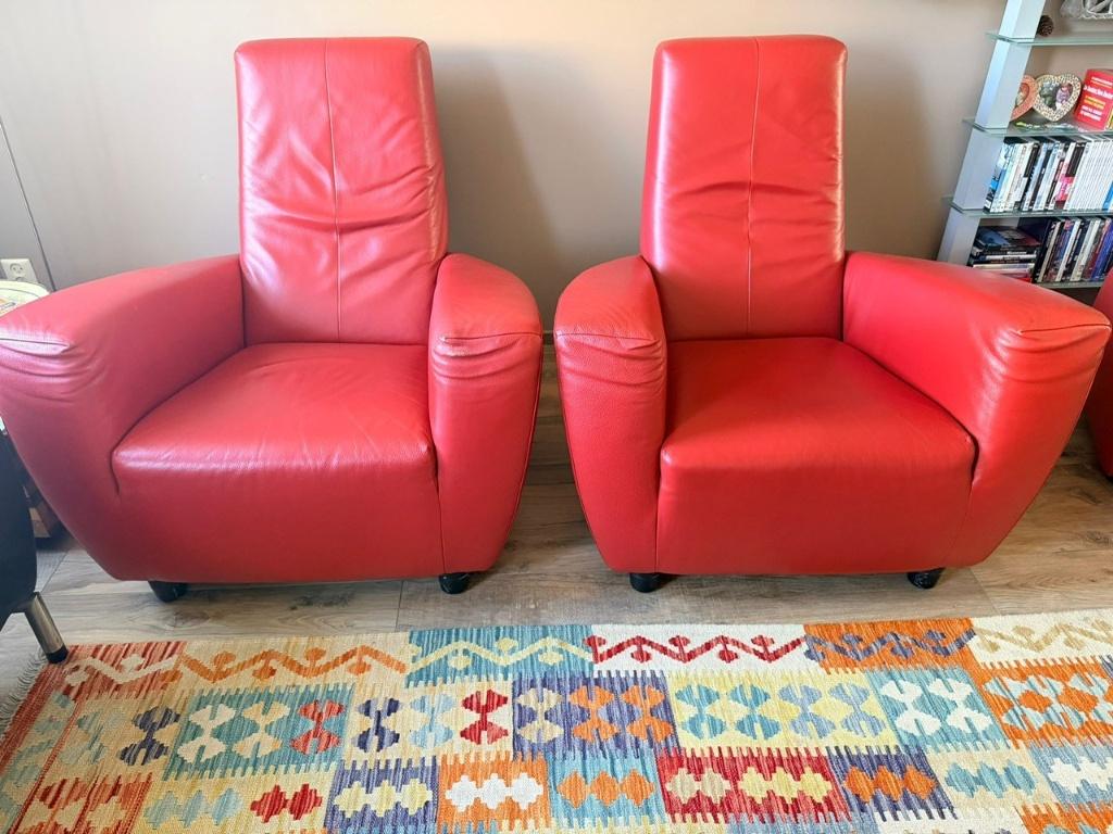 2 x Longa stoelen (Gerard van den Berg) + pouffe, Ophalen, Gebruikt, 75 tot 100 cm, Tijdloos