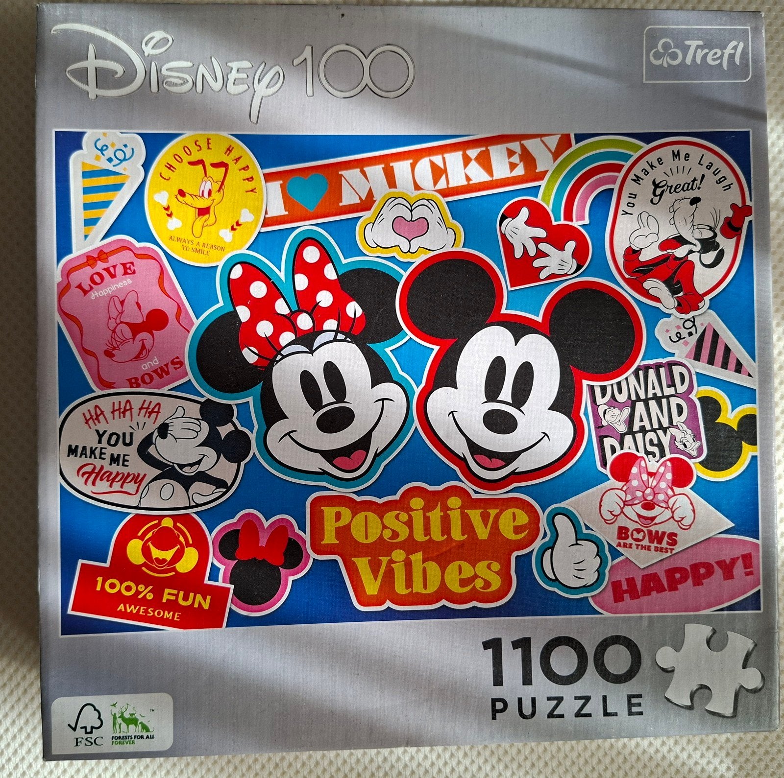 Disney 100 Mickey & Minnie Mouse Legpuzzel - 1100 stukjes, Ophalen of Verzenden, 500 t/m 1500 stukjes, Zo goed als nieuw, Legpuzzel