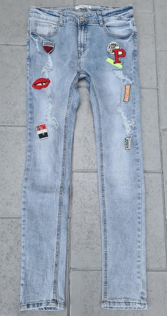 NIEUW LEXXURY Jeans mt 40 met patches stretch, Kleding | Dames, Ophalen, Nieuw, Blauw, W30 - W32 (confectie 38/40)
