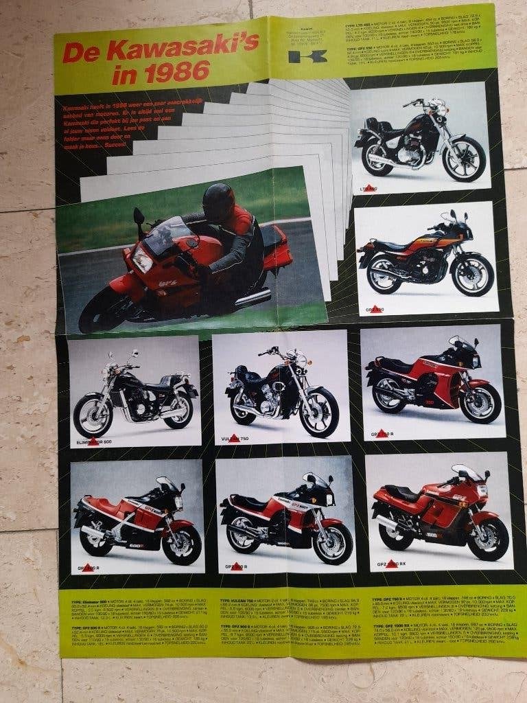 Folder/poster kawasaki programma 1986, Ophalen of Verzenden, Kawasaki