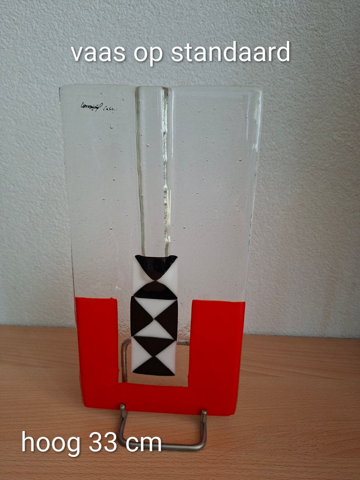Unieke glazen vaas op standaard - 33 cm hoog, Ophalen