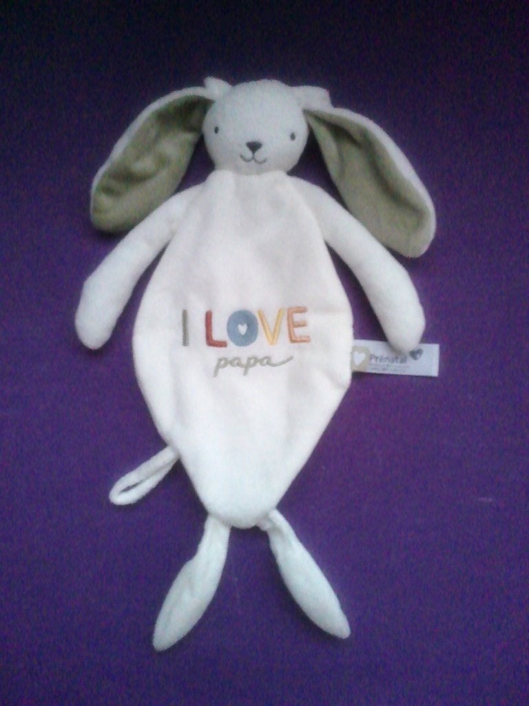 PRÉNATAL Knuffeldoekje KONIJN  I LOVE PAPA **Nieuw**, Kinderen en Baby's, Prénatal, Ophalen of Verzenden, Met label, Middelgroot (20 tot 80 cm)