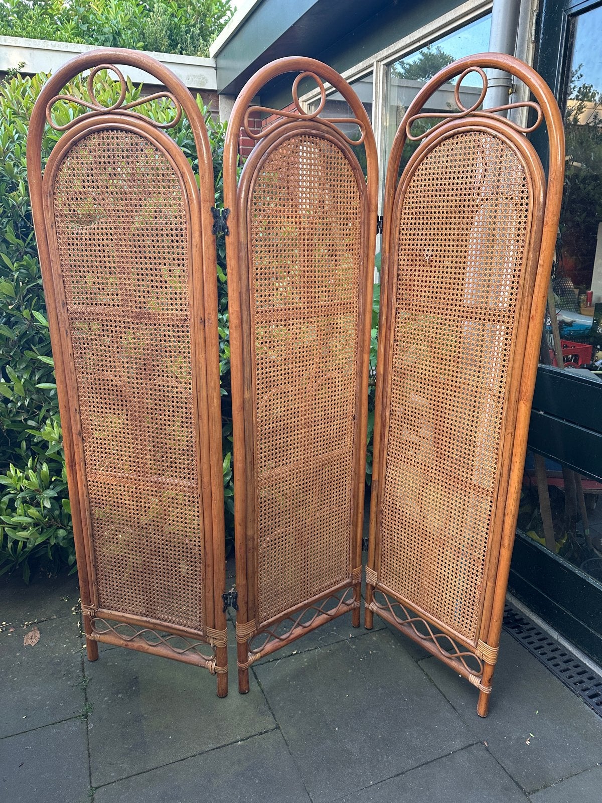 Vintage rotan kamerscherm met 3 panelen, Huis en Inrichting, Ophalen, Gebruikt
