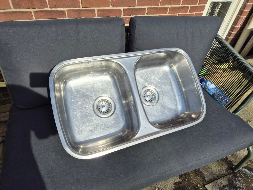 Dubbele wasbak RVS., Ophalen, 25 tot 50 cm, 50 tot 100 cm, Minder dan 100 cm