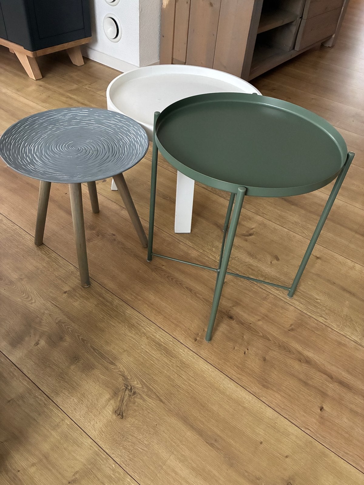Set van 3 salontafeltjes in verschillende hoogtes, Huis en Inrichting, Tafels | Salontafels, Ophalen, Gebruikt, Rond, Metaal