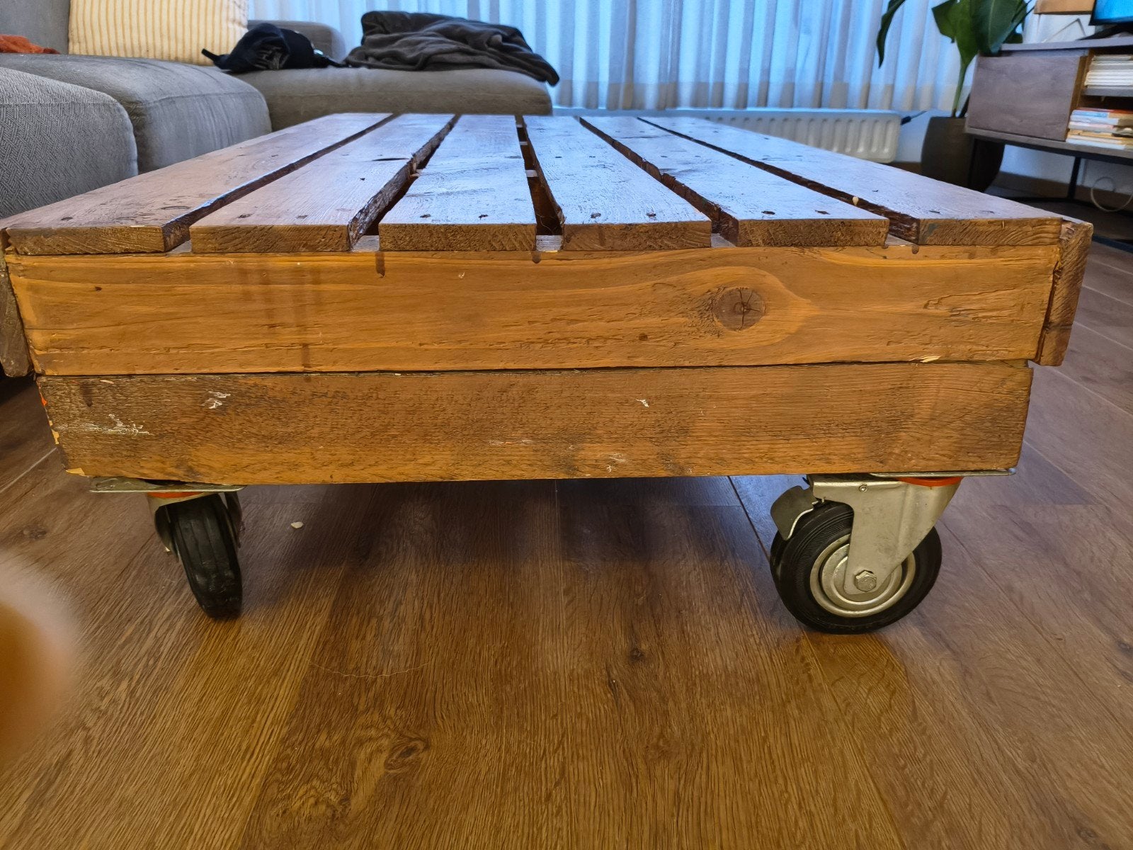 Handgemaakte pallet salontafel 125x75 cm, Huis en Inrichting, Tafels | Salontafels, Ophalen, Gebruikt, 100 tot 150 cm, 50 tot 100 cm