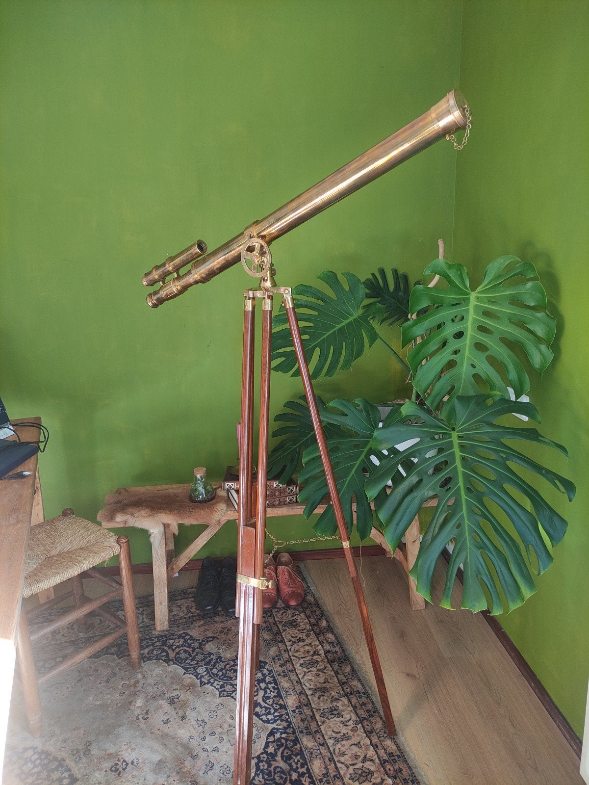 Grote messing telescoop, 102cm lang met krasloze lenzen, Ophalen, 80 tot 200 mm, Met statief, Spiegeltelescoop (reflector)