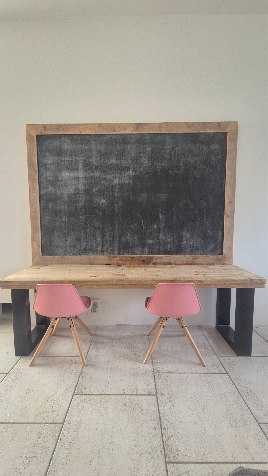 Stoere speelhoek van steigerhout  bureau met krijt- en magn, Ophalen, Gebruikt, Tafel(s)