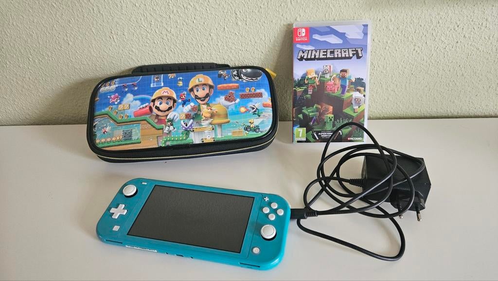 Nintendo Switch Lite Turquoise met Minecraft en hoesje, Spelcomputers en Games, Ophalen of Verzenden, Zonder controller, Switch Original