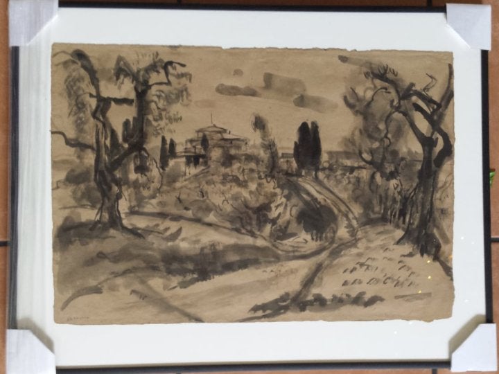 Johannes (Johan) Dijkstra(1896) Inkttekening" Landschap" Ges, Antiek en Kunst, Landschap, Papier/karton, Ophalen of Verzenden