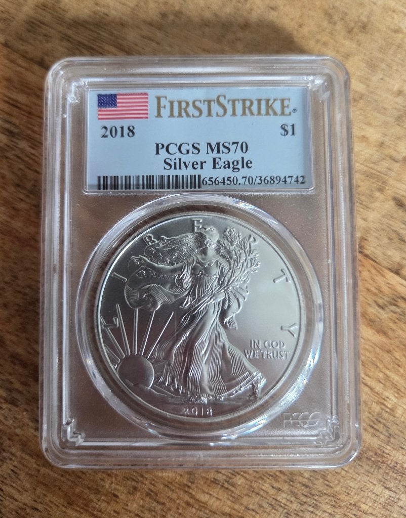 Silver Eagle MS 70 First strike munt, Postzegels en Munten, Ophalen of Verzenden, Noord-Amerika, Losse munt, Zilver