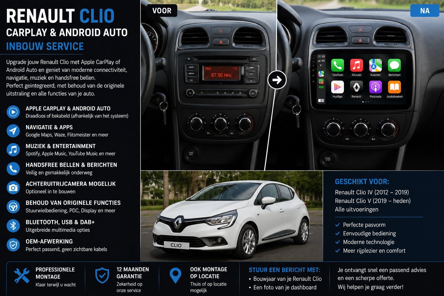 Renault Clio CarPlay & Android Auto Inbouw, Auto diversen, Autoradio's, Ophalen, Nieuw