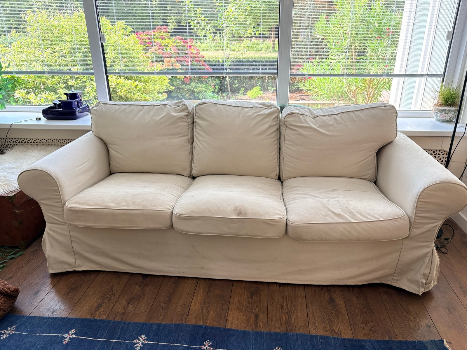 IKEA EKTORP 3-zitsbank - Crèmekleurig, Ophalen, Gebruikt, Driepersoons, 75 tot 100 cm