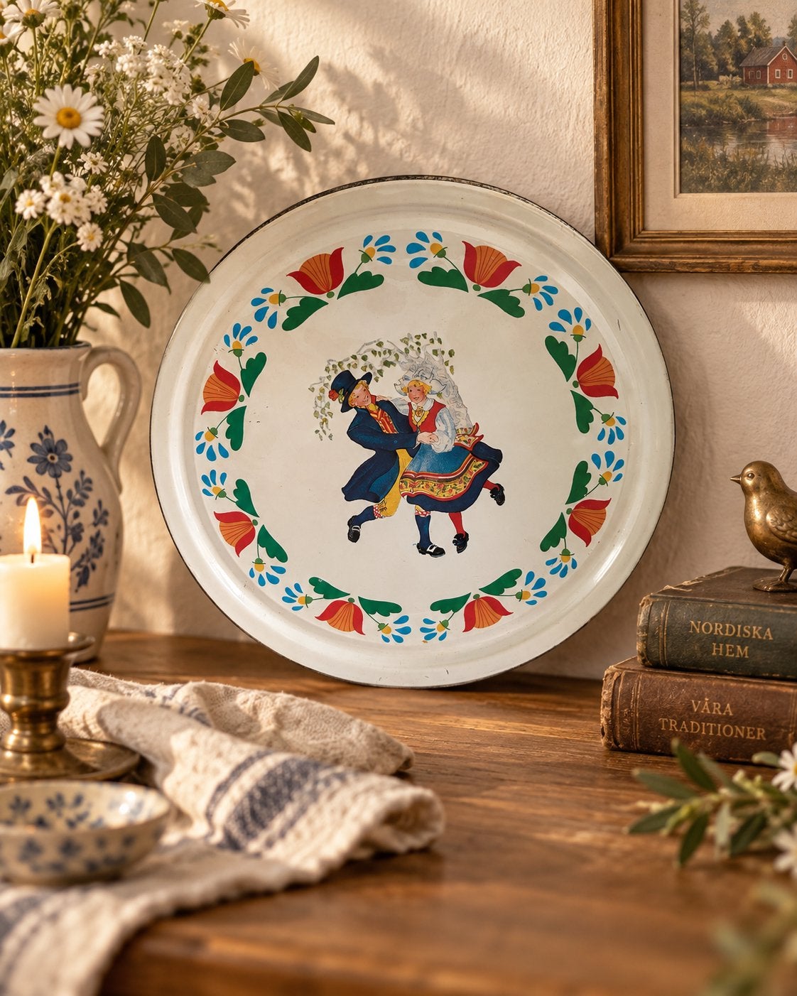 Vintage blikken koekjestrommel met folkloristische dansers, Ophalen of Verzenden