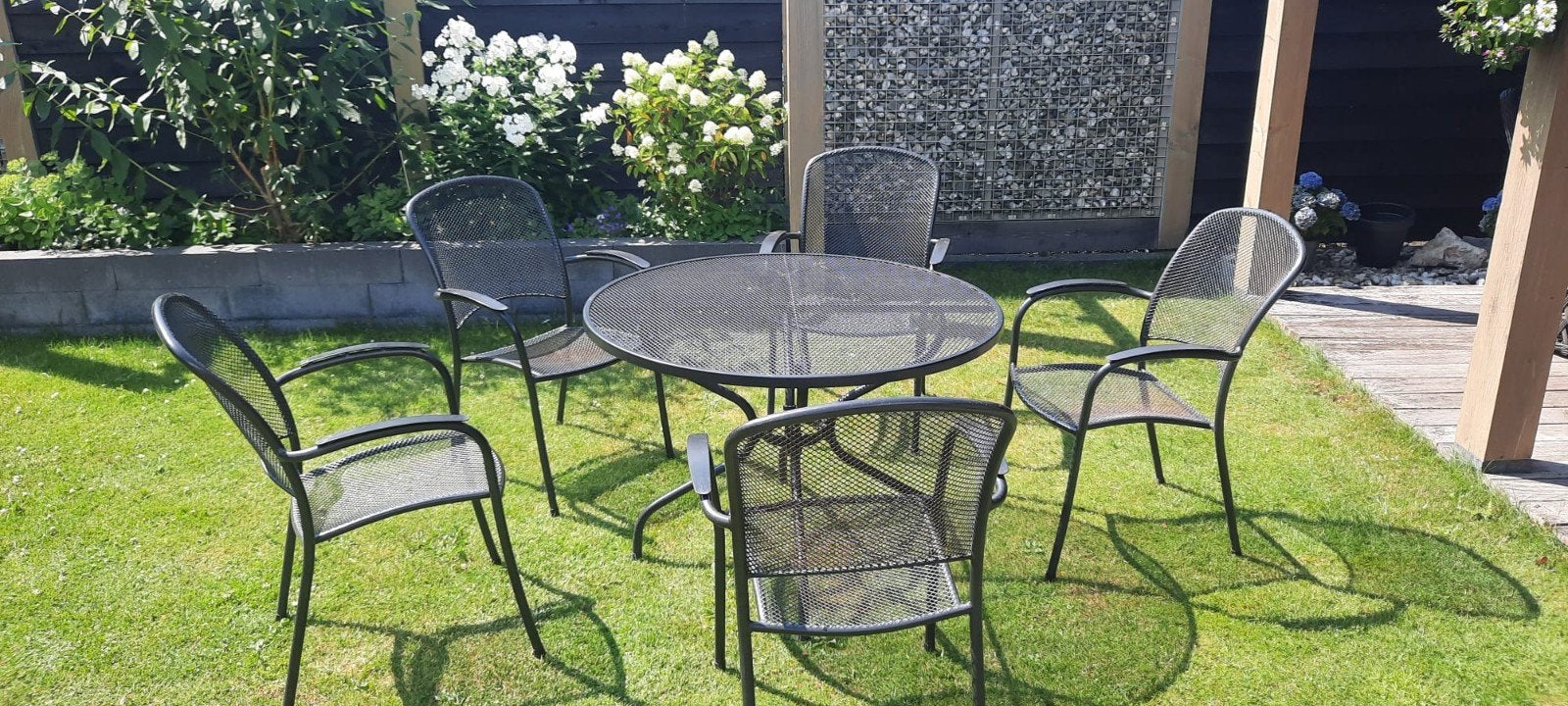 Tuinset met 5 stoelen, gemoffeld metaal, Ø 105 cm, Tuin en Terras, Ophalen