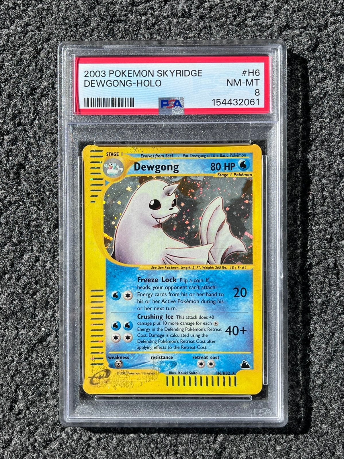 Pokémon PSA 8 Dewgong Holo #H6 Skyridge, Ophalen of Verzenden, Zo goed als nieuw, Losse kaart, Foil