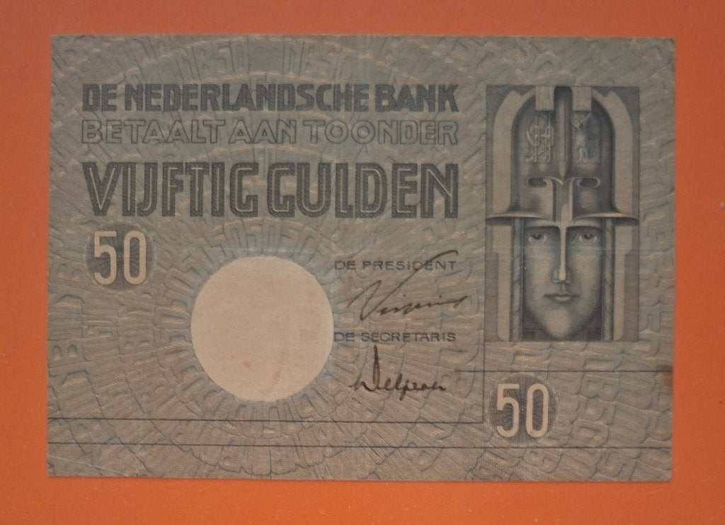 50 gulden 1929 Minerva bruinzwarte handtekening, cat.PL79.a, Postzegels en Munten, Verzenden, 50 gulden, Los biljet