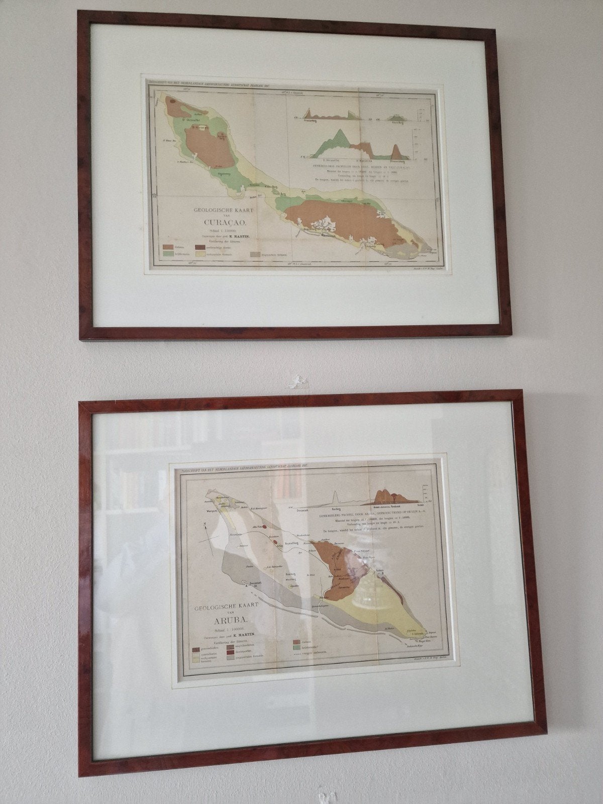 geologische kaart van Aruba en Curaçao uit nalatenschap, Ophalen of Verzenden, Kaarten en plattegronden, Ingelijst, Overige techniek