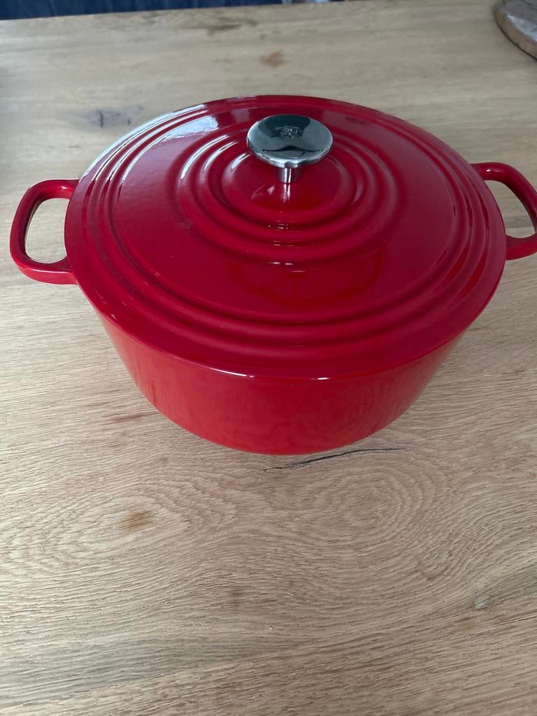 Bourgogne braadpan Rood 28 cm., Ophalen, Gebruikt, Koekenpan of Braadpan, Gietijzer