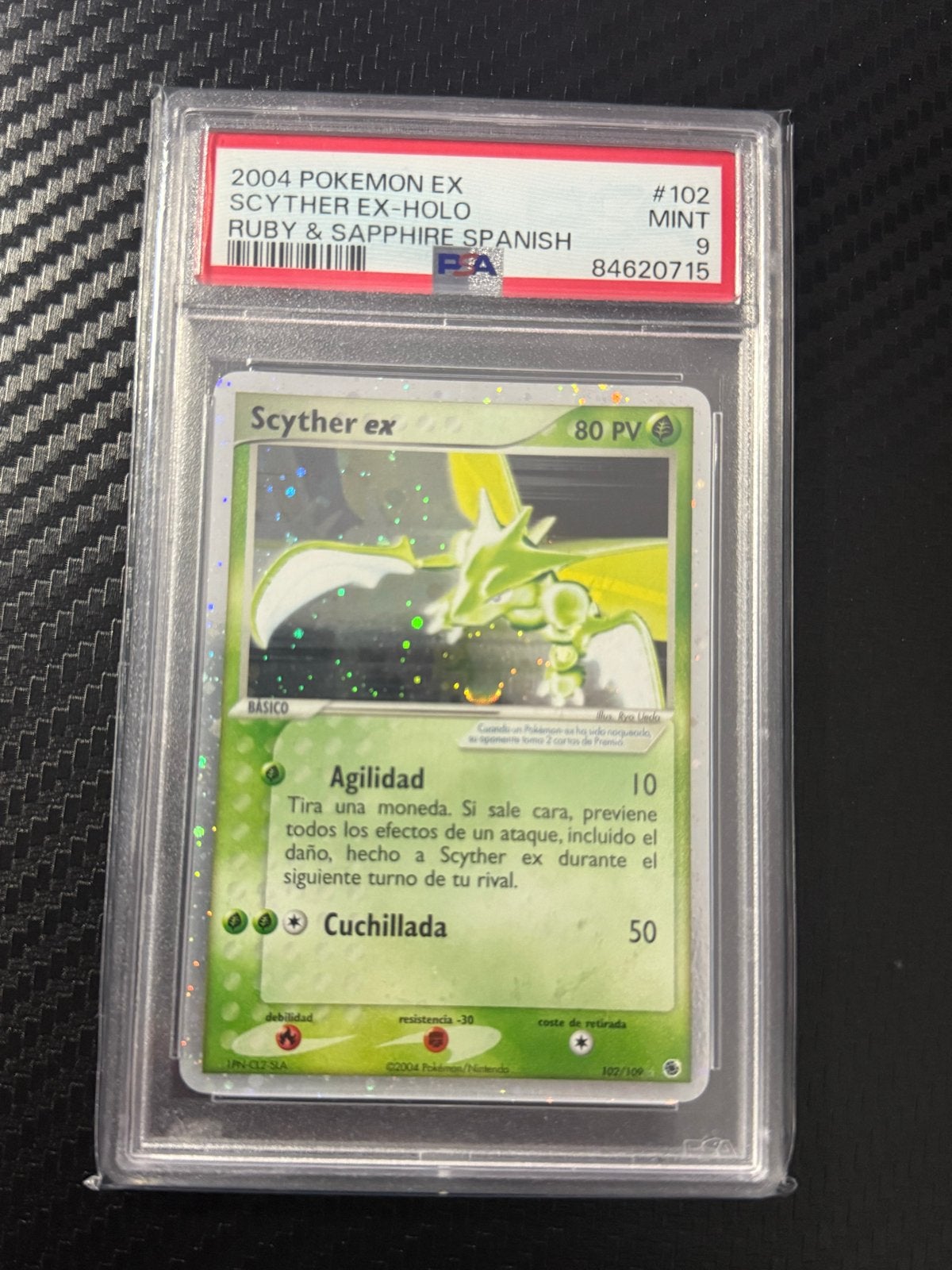 Scyther ex ruby and sapphire psa 9 spaans spanish pokemon, Ophalen of Verzenden, Zo goed als nieuw