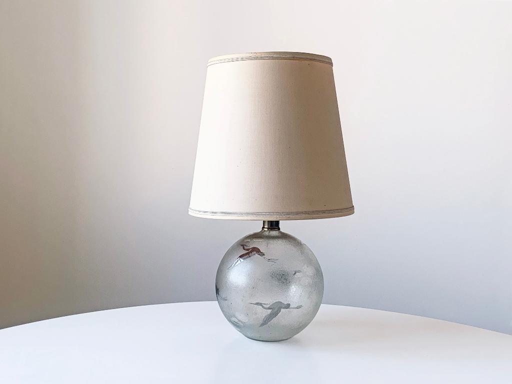 Vintage tafellamp lamp boho reigers glas mid-century retro, Gebruikt, Ophalen of Verzenden, Glas, Minder dan 50 cm