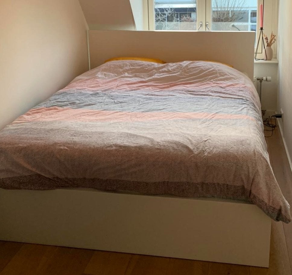 Tweepersoonsbed inclusief topper Malm Ikea, Ophalen, Overige materialen, Gebruikt, Wit