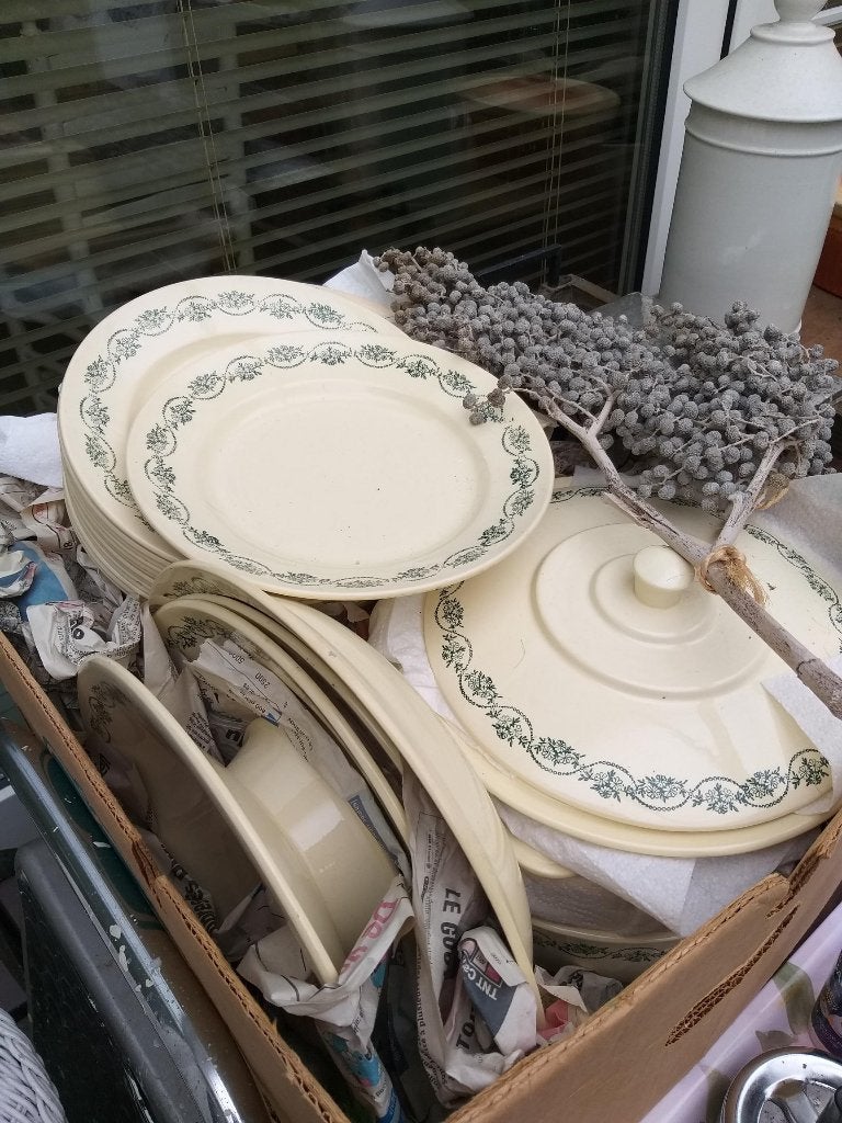 Frans Servies met groen decoratie, Ophalen