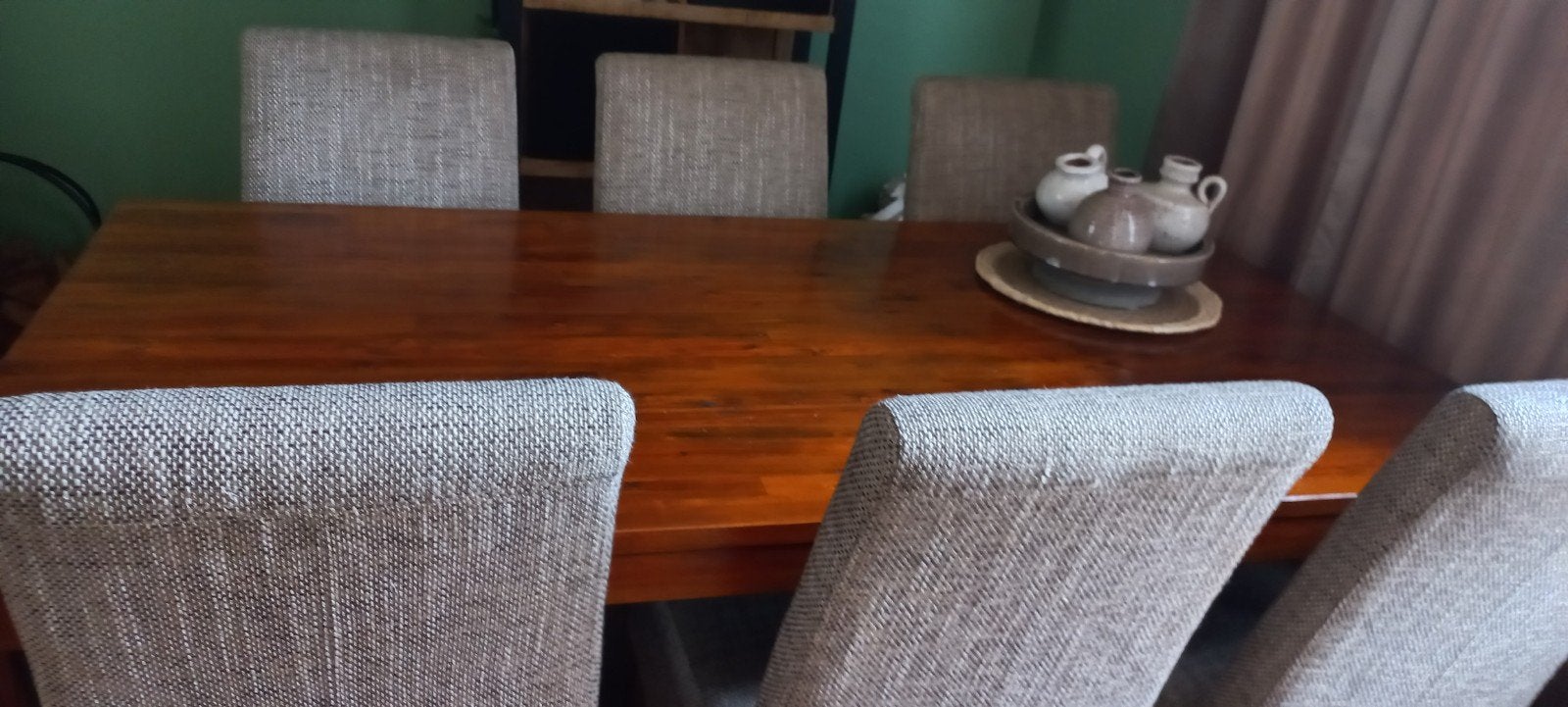 mooi eethoek met 6 gestoffeerde stoelen., Huis en Inrichting, Ophalen, Gebruikt, Teakhout, 50 tot 100 cm
