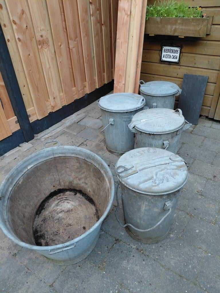 Zink, vuilisbakken, vintage, Ophalen, Minder dan 30 cm, Rond, Metaal