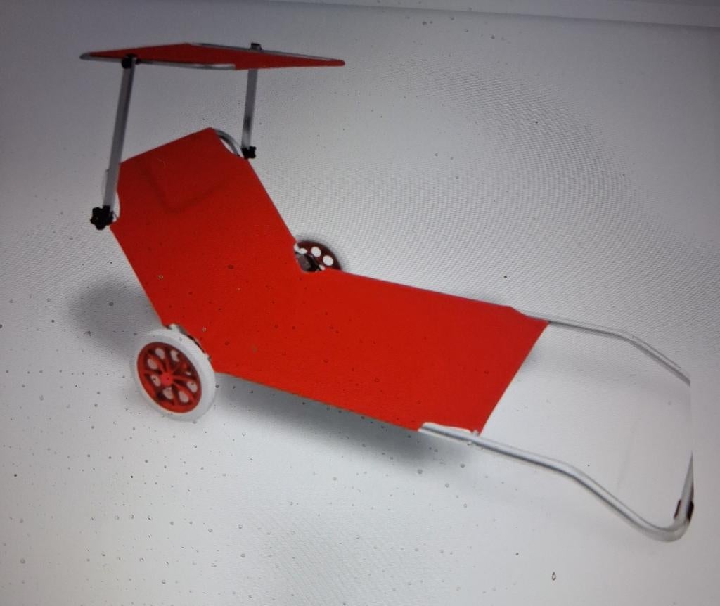 Rode strandstoel op wielen, Ophalen, Zo goed als nieuw, Aluminium, Verstelbaar