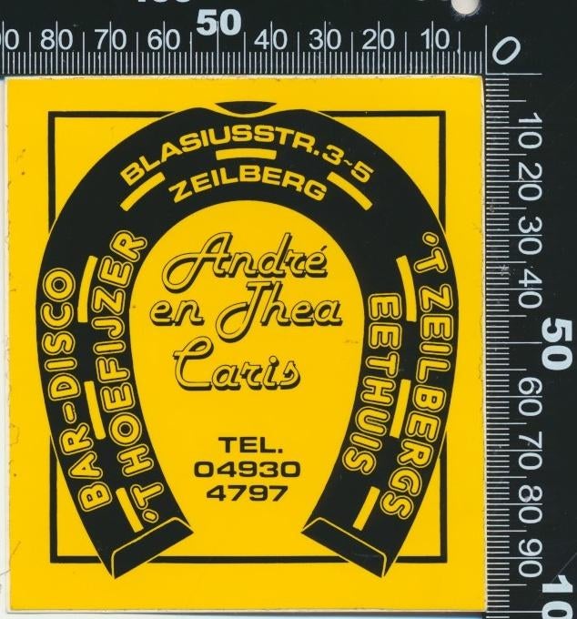 Sticker: Bar Disco Het Hoefijzer Zeilbergs Eethuis Zeilberg, Ophalen of Verzenden, Zo goed als nieuw, Bedrijf of Vereniging