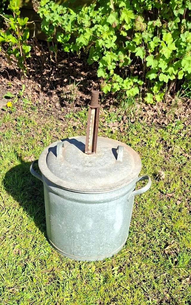 Antieke Zinken Weckketel Compl. met pottenrek, thermometer, Antiek en Kunst, Ophalen