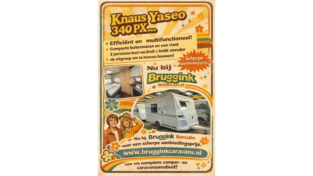 Knaus Yaseo 340 PX ZEER COMPACT!, Caravans en Kamperen, Standaardzit, Tot en met 2, Bedrijf, 750 - 1000 kg