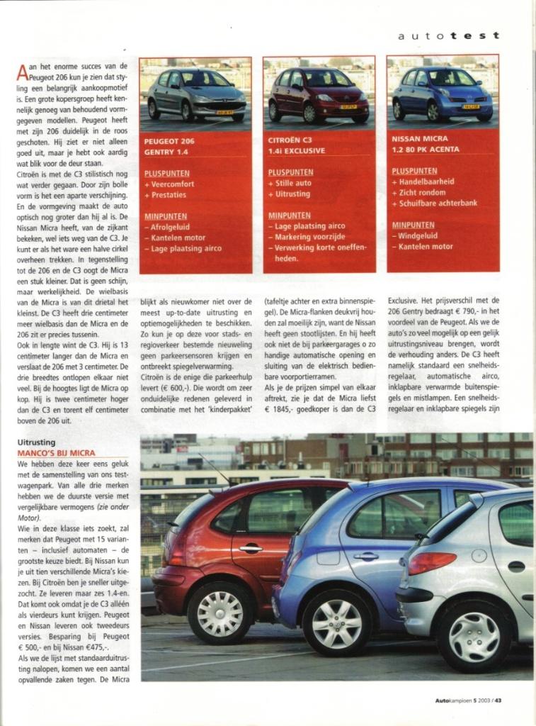 Autokampioen Triotest Peugeot 206,Citroen C3,Nissan Micra, Ophalen of Verzenden, Gelezen, Overige merken