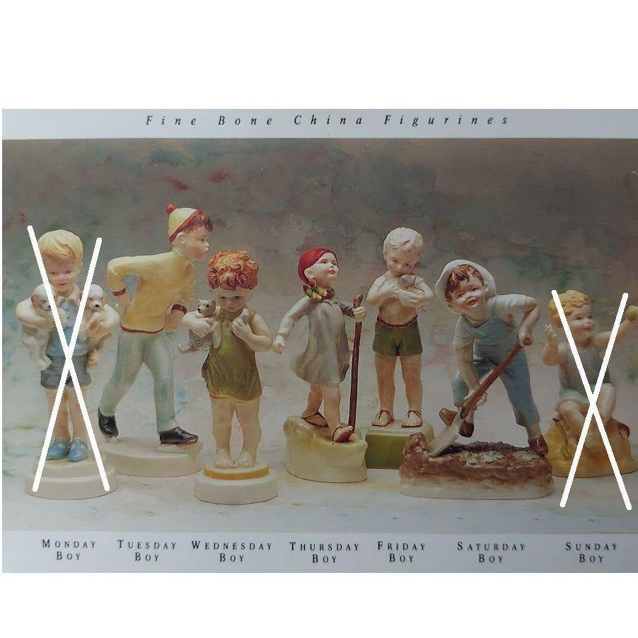 Royal Worcester "Days of the Week" Handbeschilderde beeldjes, Brocante, Meerkleurig, Overige materialen, Nieuw